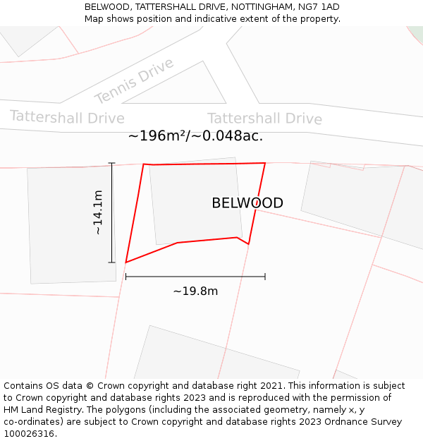BELWOOD, TATTERSHALL DRIVE, NOTTINGHAM, NG7 1AD: Plot and title map