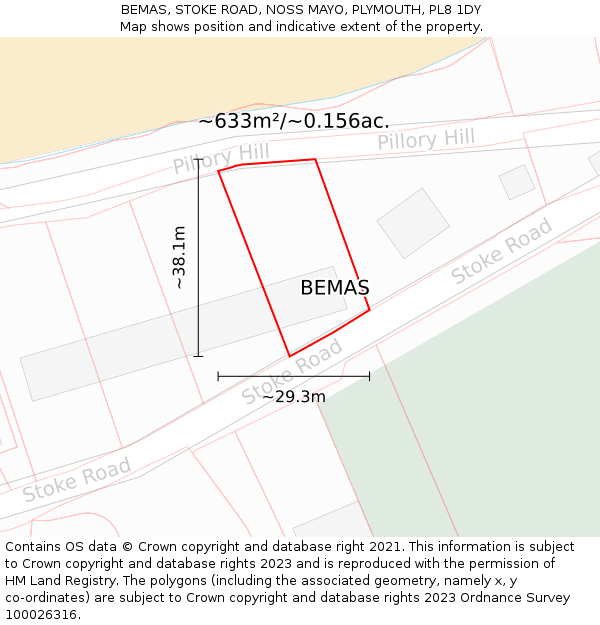 BEMAS, STOKE ROAD, NOSS MAYO, PLYMOUTH, PL8 1DY: Plot and title map