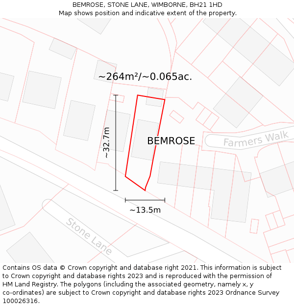 BEMROSE, STONE LANE, WIMBORNE, BH21 1HD: Plot and title map