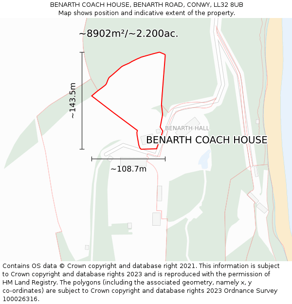 BENARTH COACH HOUSE, BENARTH ROAD, CONWY, LL32 8UB: Plot and title map