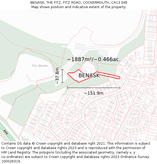 BENASK, THE FITZ, FITZ ROAD, COCKERMOUTH, CA13 0XE: Plot and title map