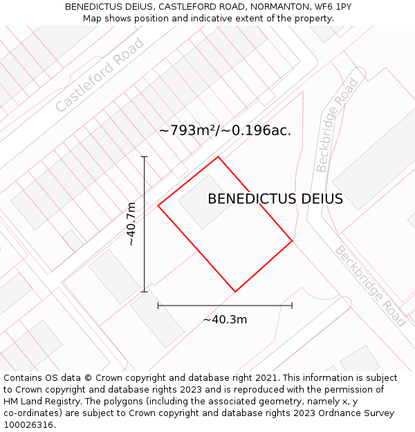 BENEDICTUS DEIUS, CASTLEFORD ROAD, NORMANTON, WF6 1PY: Plot and title map