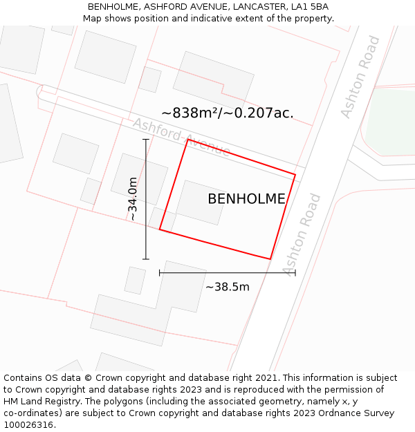 BENHOLME, ASHFORD AVENUE, LANCASTER, LA1 5BA: Plot and title map