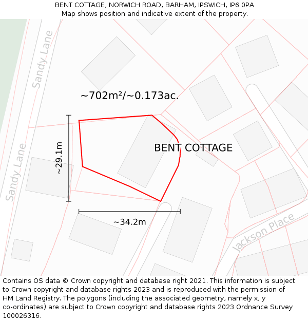 BENT COTTAGE, NORWICH ROAD, BARHAM, IPSWICH, IP6 0PA: Plot and title map