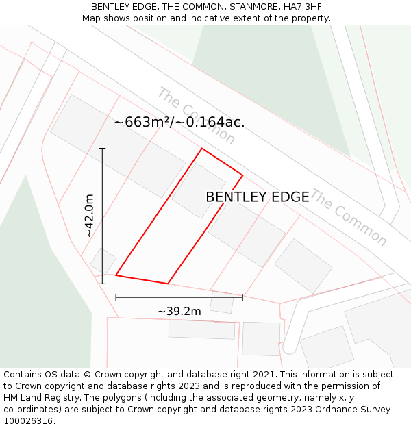 BENTLEY EDGE, THE COMMON, STANMORE, HA7 3HF: Plot and title map