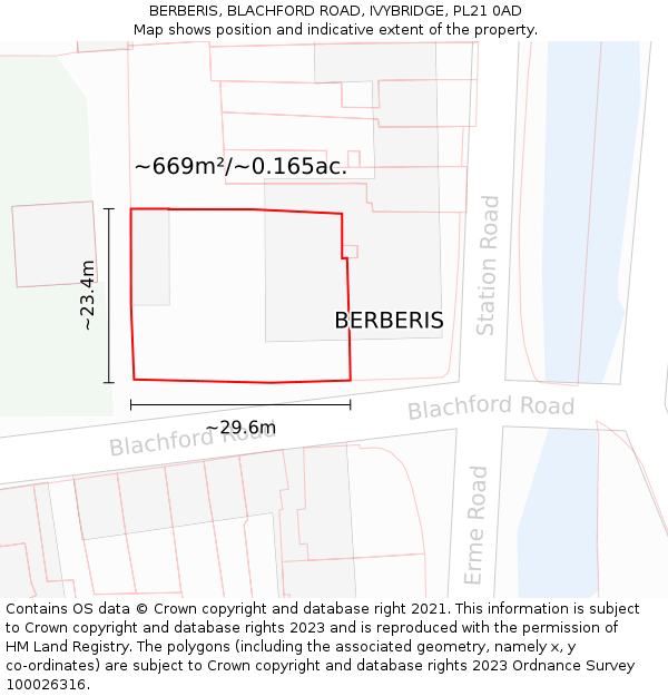 BERBERIS, BLACHFORD ROAD, IVYBRIDGE, PL21 0AD: Plot and title map