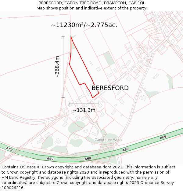 BERESFORD, CAPON TREE ROAD, BRAMPTON, CA8 1QL: Plot and title map