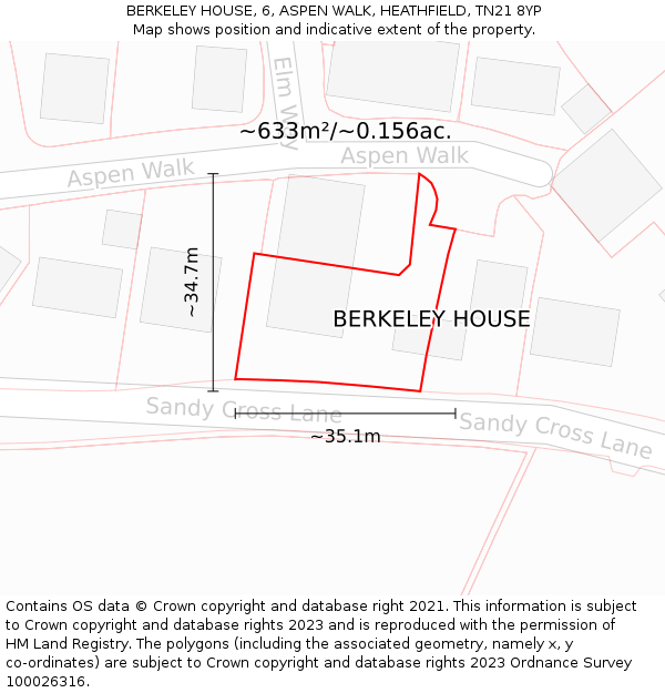 BERKELEY HOUSE, 6, ASPEN WALK, HEATHFIELD, TN21 8YP: Plot and title map