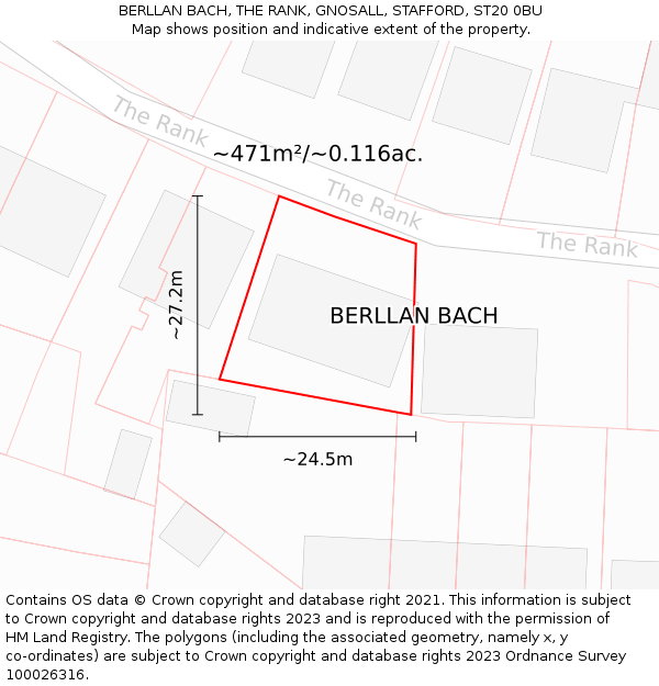 BERLLAN BACH, THE RANK, GNOSALL, STAFFORD, ST20 0BU: Plot and title map