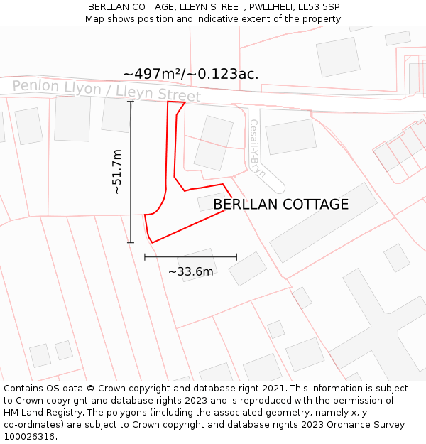 BERLLAN COTTAGE, LLEYN STREET, PWLLHELI, LL53 5SP: Plot and title map