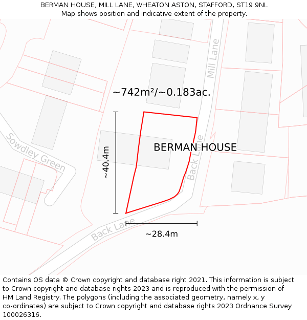 BERMAN HOUSE, MILL LANE, WHEATON ASTON, STAFFORD, ST19 9NL: Plot and title map