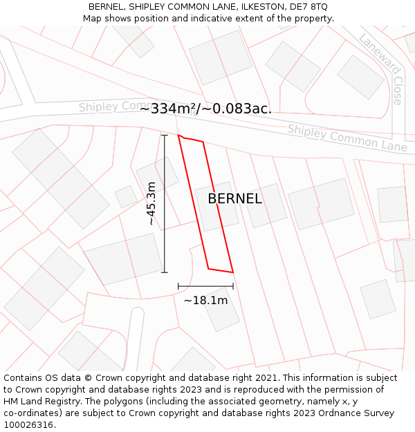 BERNEL, SHIPLEY COMMON LANE, ILKESTON, DE7 8TQ: Plot and title map