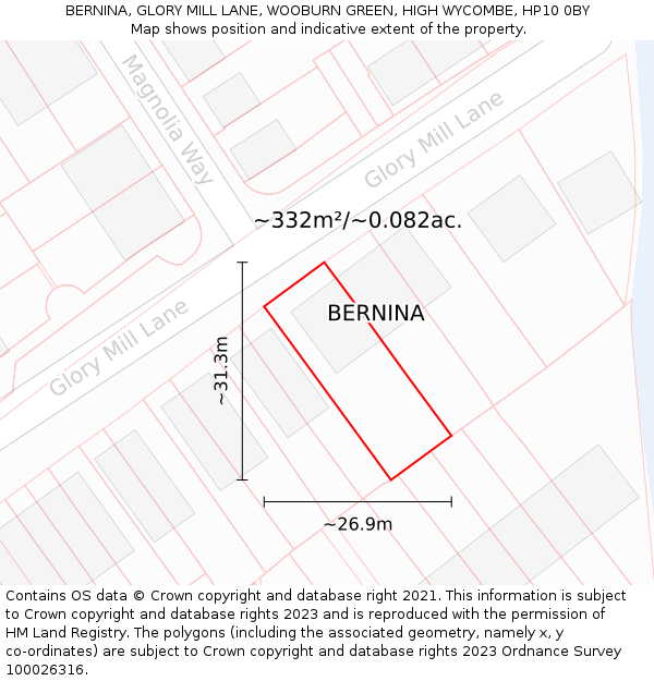 BERNINA, GLORY MILL LANE, WOOBURN GREEN, HIGH WYCOMBE, HP10 0BY: Plot and title map