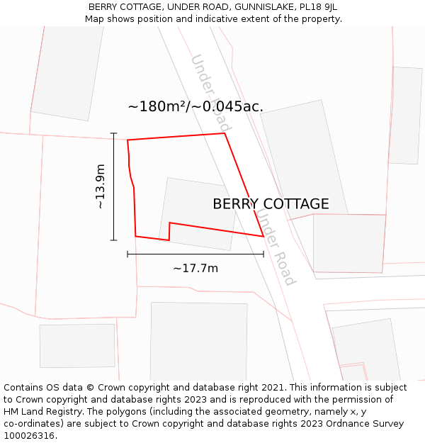 BERRY COTTAGE, UNDER ROAD, GUNNISLAKE, PL18 9JL: Plot and title map