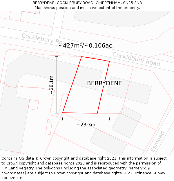 BERRYDENE, COCKLEBURY ROAD, CHIPPENHAM, SN15 3NR: Plot and title map