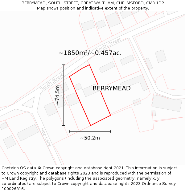 BERRYMEAD, SOUTH STREET, GREAT WALTHAM, CHELMSFORD, CM3 1DP: Plot and title map