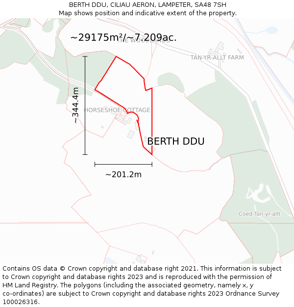 BERTH DDU, CILIAU AERON, LAMPETER, SA48 7SH: Plot and title map