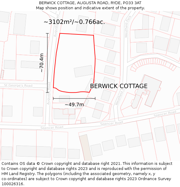 BERWICK COTTAGE, AUGUSTA ROAD, RYDE, PO33 3AT: Plot and title map