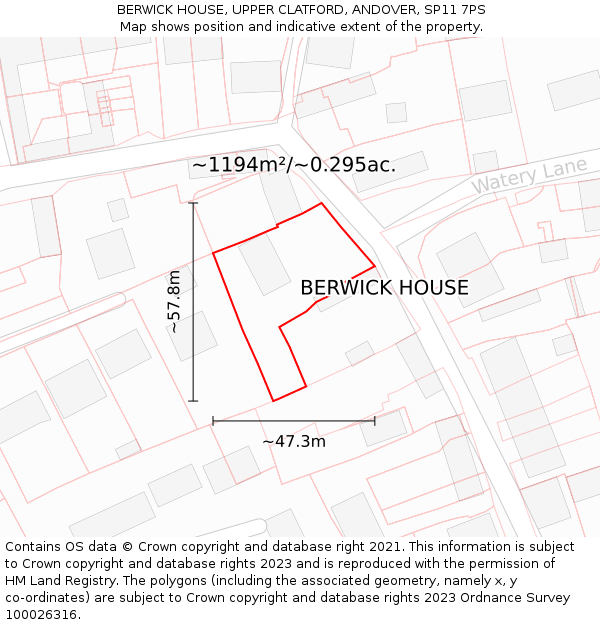 BERWICK HOUSE, UPPER CLATFORD, ANDOVER, SP11 7PS: Plot and title map