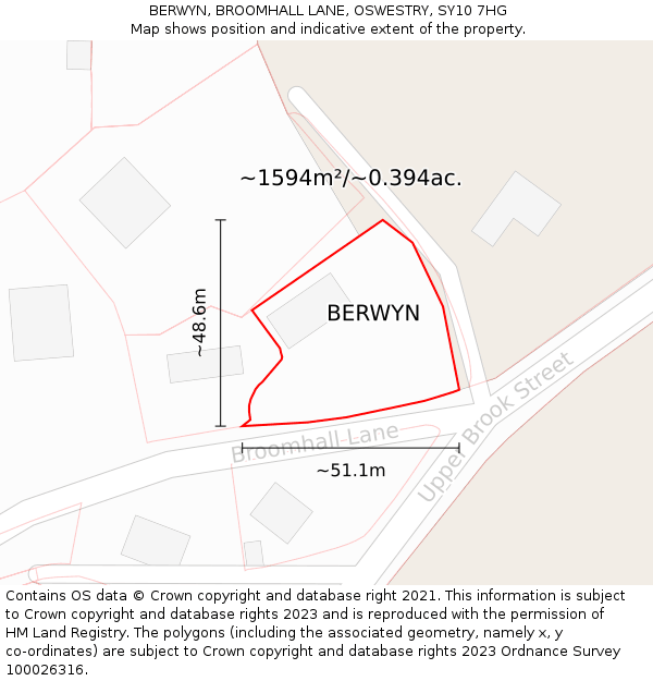 BERWYN, BROOMHALL LANE, OSWESTRY, SY10 7HG: Plot and title map