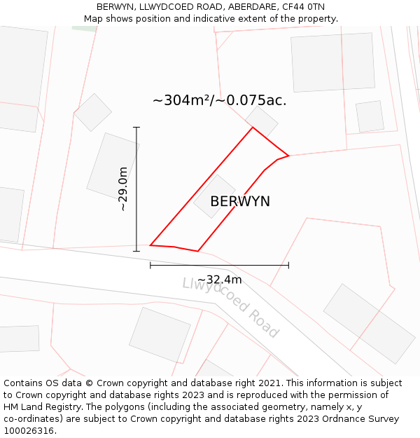 BERWYN, LLWYDCOED ROAD, ABERDARE, CF44 0TN: Plot and title map