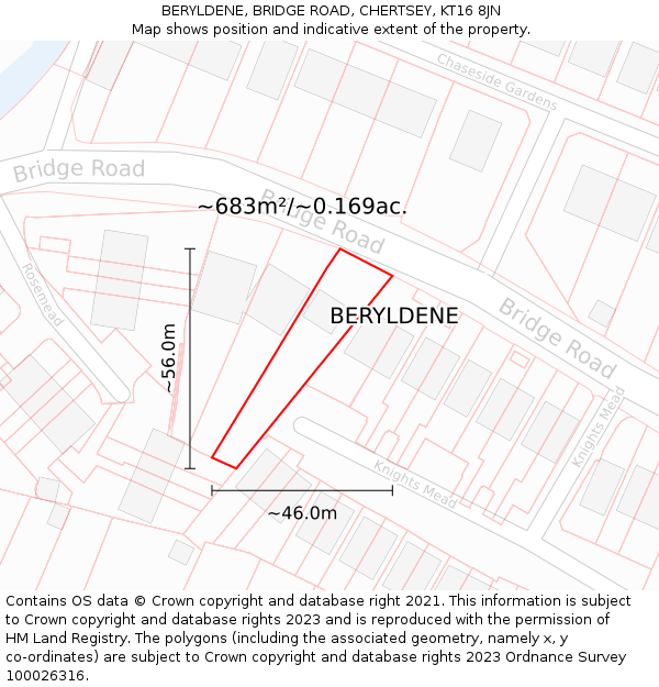 BERYLDENE, BRIDGE ROAD, CHERTSEY, KT16 8JN: Plot and title map