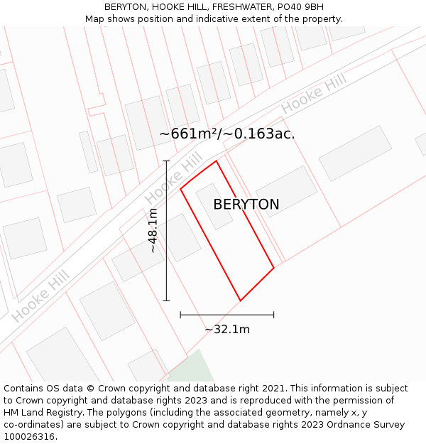 BERYTON, HOOKE HILL, FRESHWATER, PO40 9BH: Plot and title map