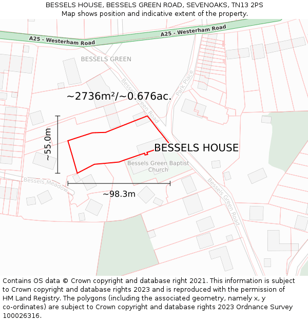 BESSELS HOUSE, BESSELS GREEN ROAD, SEVENOAKS, TN13 2PS: Plot and title map