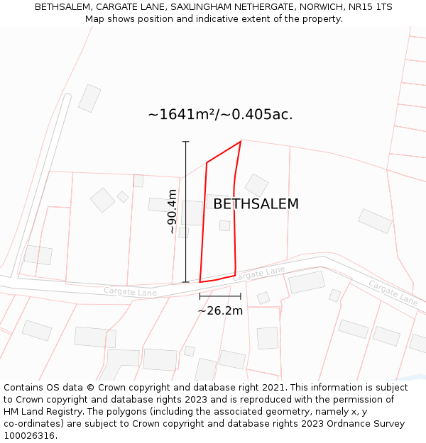 BETHSALEM, CARGATE LANE, SAXLINGHAM NETHERGATE, NORWICH, NR15 1TS: Plot and title map