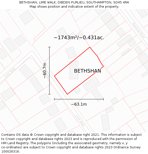 BETHSHAN, LIME WALK, DIBDEN PURLIEU, SOUTHAMPTON, SO45 4RA: Plot and title map