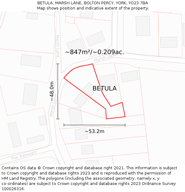 BETULA, MARSH LANE, BOLTON PERCY, YORK, YO23 7BA: Plot and title map