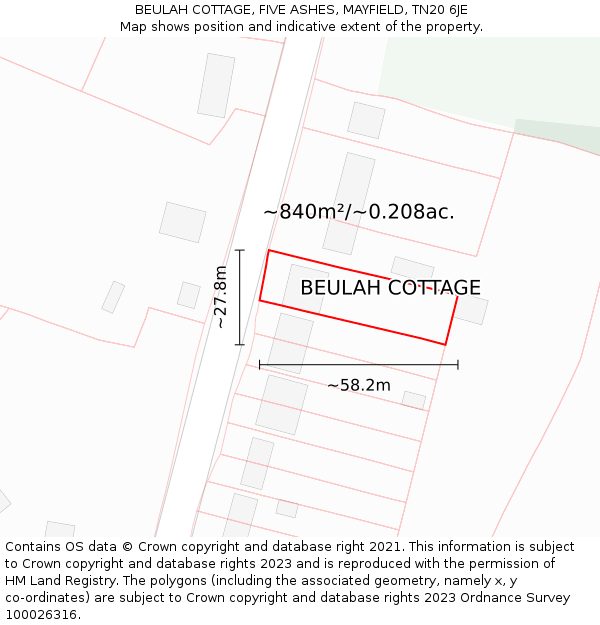 BEULAH COTTAGE, FIVE ASHES, MAYFIELD, TN20 6JE: Plot and title map