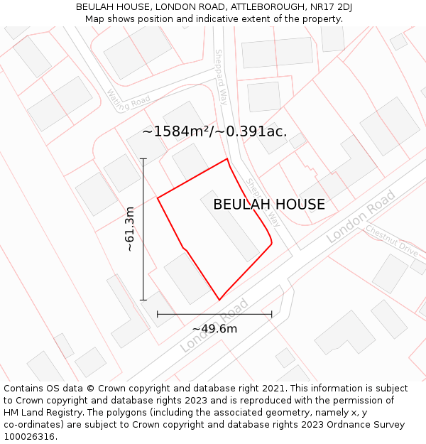 BEULAH HOUSE, LONDON ROAD, ATTLEBOROUGH, NR17 2DJ: Plot and title map