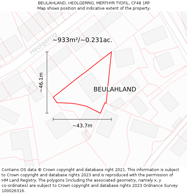 BEULAHLAND, HEOLGERRIG, MERTHYR TYDFIL, CF48 1RP: Plot and title map