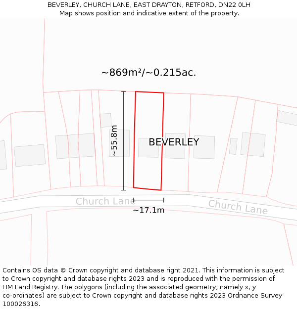 BEVERLEY, CHURCH LANE, EAST DRAYTON, RETFORD, DN22 0LH: Plot and title map