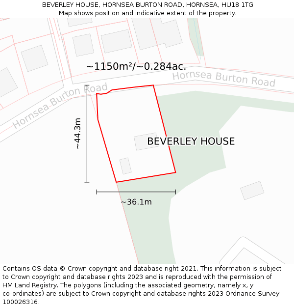 BEVERLEY HOUSE, HORNSEA BURTON ROAD, HORNSEA, HU18 1TG: Plot and title map