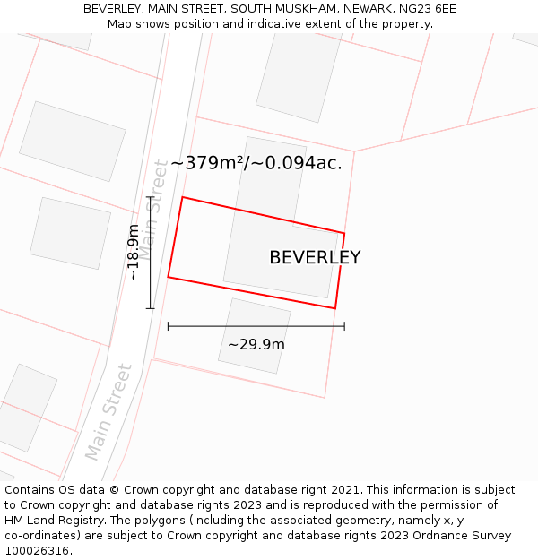 BEVERLEY, MAIN STREET, SOUTH MUSKHAM, NEWARK, NG23 6EE: Plot and title map