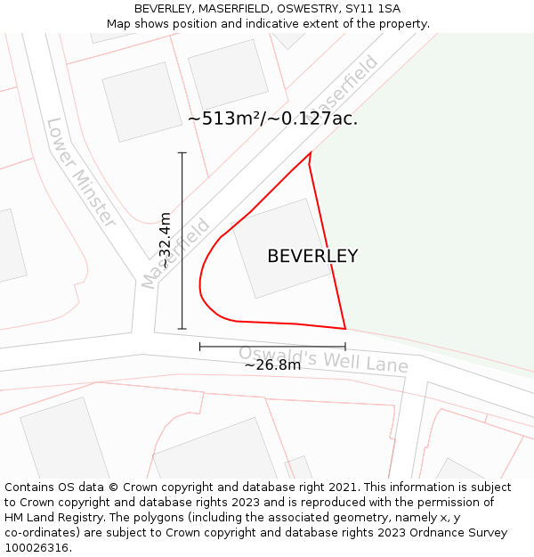 BEVERLEY, MASERFIELD, OSWESTRY, SY11 1SA: Plot and title map