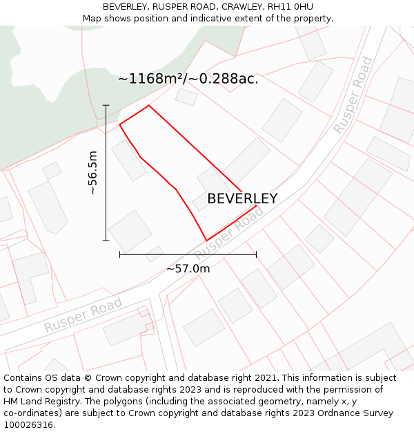 BEVERLEY, RUSPER ROAD, CRAWLEY, RH11 0HU: Plot and title map