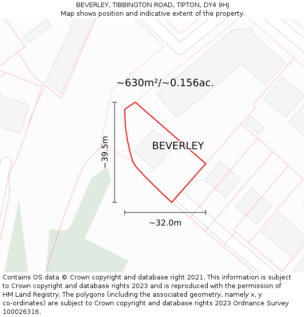 BEVERLEY, TIBBINGTON ROAD, TIPTON, DY4 9HJ: Plot and title map