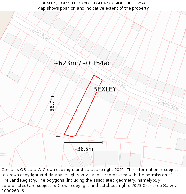 BEXLEY, COLVILLE ROAD, HIGH WYCOMBE, HP11 2SX: Plot and title map