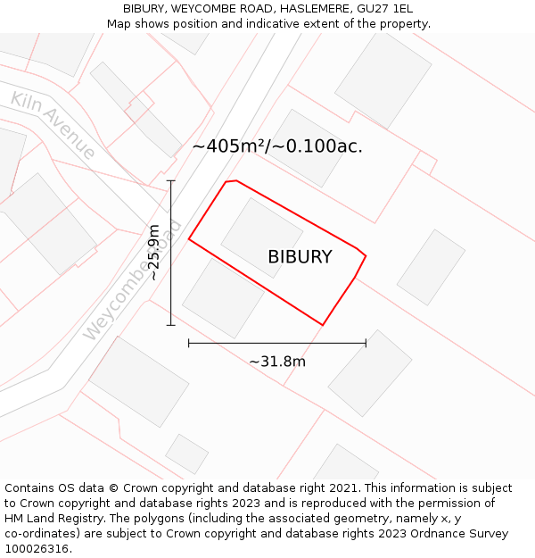 BIBURY, WEYCOMBE ROAD, HASLEMERE, GU27 1EL: Plot and title map