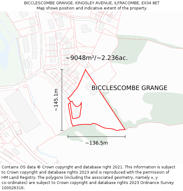 BICCLESCOMBE GRANGE, KINGSLEY AVENUE, ILFRACOMBE, EX34 8ET: Plot and title map
