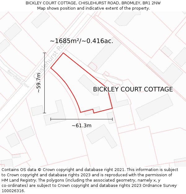 BICKLEY COURT COTTAGE, CHISLEHURST ROAD, BROMLEY, BR1 2NW: Plot and title map