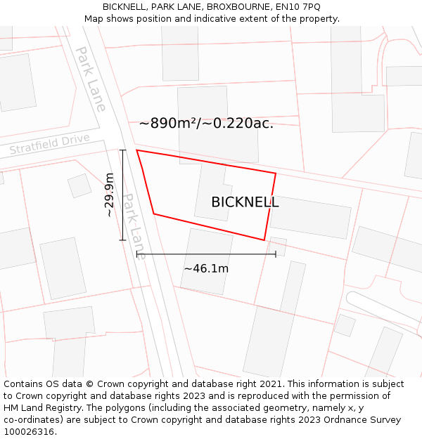 BICKNELL, PARK LANE, BROXBOURNE, EN10 7PQ: Plot and title map