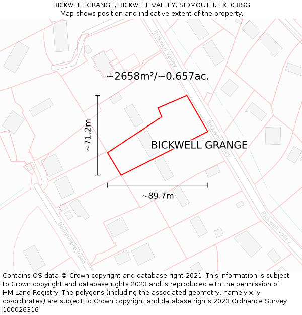 BICKWELL GRANGE, BICKWELL VALLEY, SIDMOUTH, EX10 8SG: Plot and title map