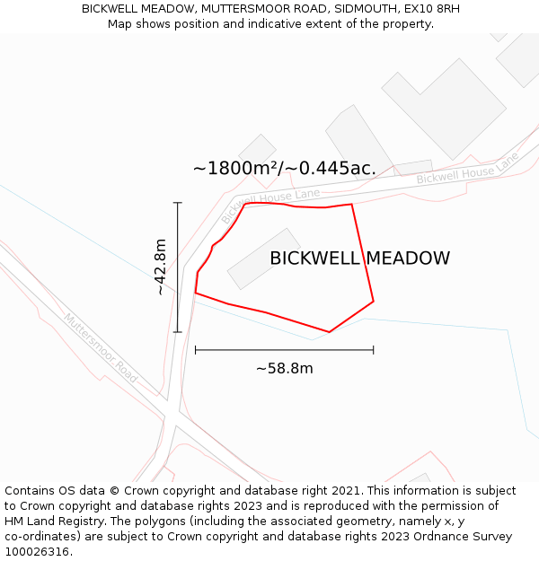 BICKWELL MEADOW, MUTTERSMOOR ROAD, SIDMOUTH, EX10 8RH: Plot and title map