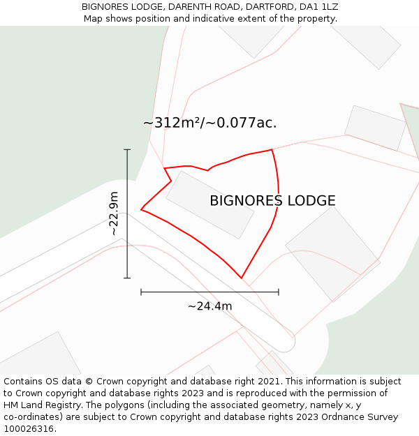 BIGNORES LODGE, DARENTH ROAD, DARTFORD, DA1 1LZ: Plot and title map