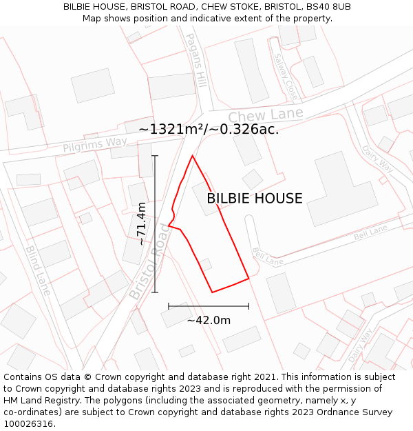 BILBIE HOUSE, BRISTOL ROAD, CHEW STOKE, BRISTOL, BS40 8UB: Plot and title map