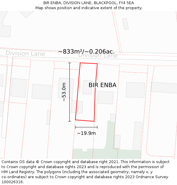 BIR ENBA, DIVISION LANE, BLACKPOOL, FY4 5EA: Plot and title map